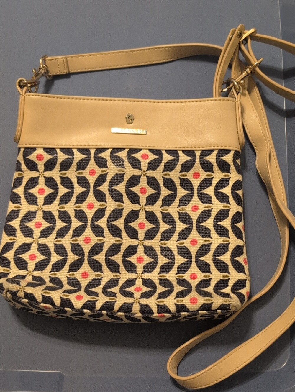 Spartina 449 Women’s Crossbody Bag in Tan and Navy Pattern With Matching Wallet